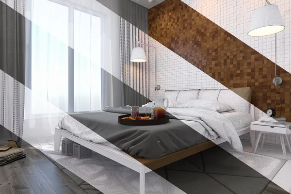 Rendering 3d di camera da letto interior design in stile contemporaneo . — Foto Stock