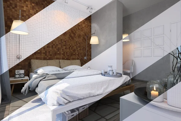 3d renderizado de dormitorio de diseño interior en un estilo contemporáneo . —  Fotos de Stock