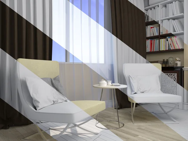 3d renderizado de una sala de estar de diseño de interiores en el estilo de los clásicos modernos — Foto de Stock