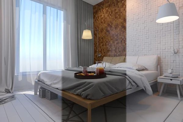 3d ilustración de dormitorios en un estilo escandinavo —  Fotos de Stock