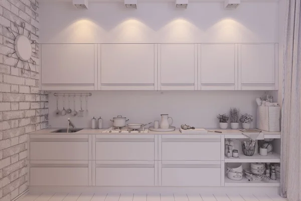 3D визуализация дизайна интерьера кухни в современном стиле . — стоковое фото