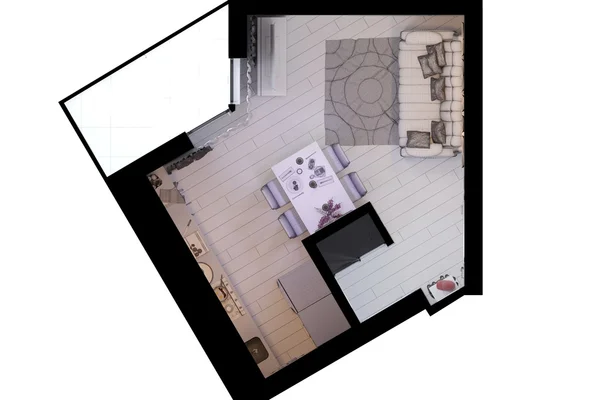 モダンなスタイルの小さなアパートのインテリア デザインの 3 d レンダリング. — ストック写真