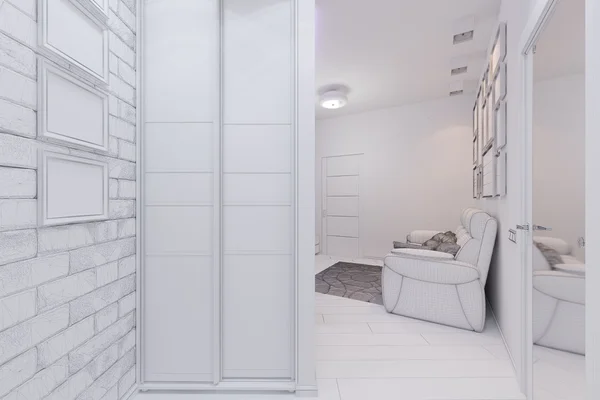 3d renderizado de sala de estar con diseño de interiores de pasillo en un estilo moderno —  Fotos de Stock