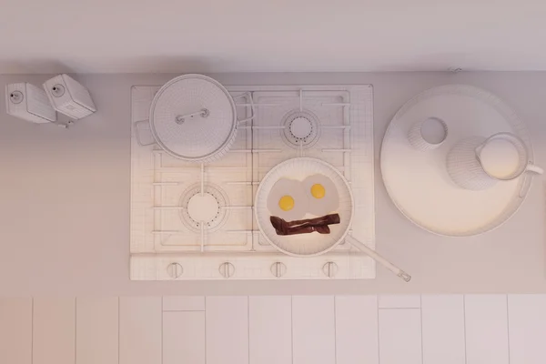 3D render ของการออกแบบตกแต่งภายในห้องครัวในสไตล์ที่ทันสมัย . — ภาพถ่ายสต็อก