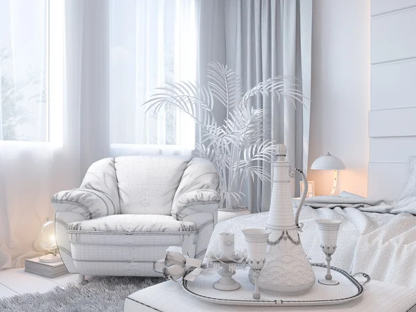 3D render van slaapkamer interieur in een hedendaagse stijl. — Stockfoto