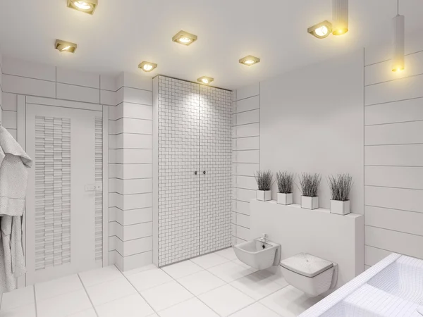 3D obrázek koupelny bez barev a textur — Stock fotografie