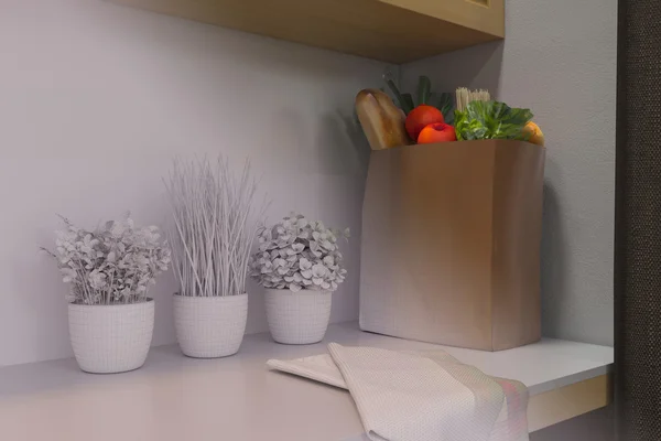 3D визуализация дизайна интерьера кухни в современном стиле . — стоковое фото