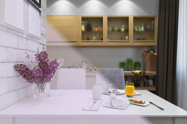 3D render kuchnia wnętrz w nowoczesnym stylu. — Zdjęcie stockowe