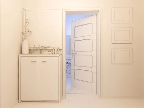 3D візуалізація дизайну інтер'єру вітальні в квартирі-студії — стокове фото