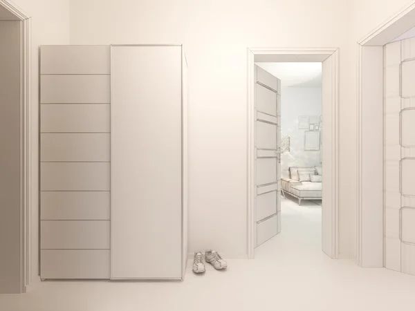 住在一室公寓房的室内设计的三维可视化 — 图库照片