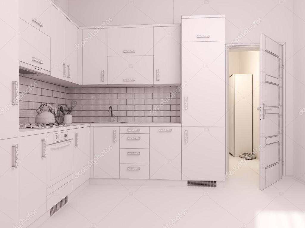 3d látványtervezés, lakberendezés konyha, egy stúdió apartman ...