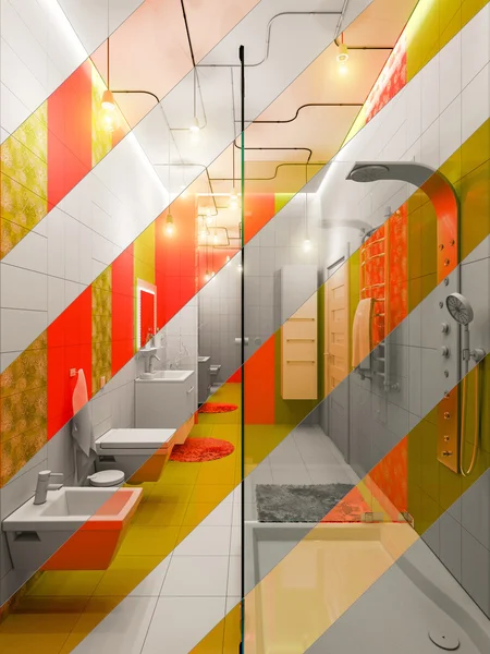 3D-weergave van een badkamer interieur design voor kinderen. — Stockfoto