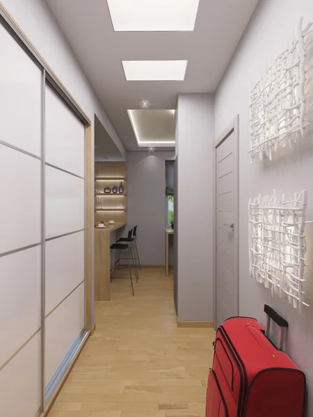 3D renderowania hall wnętrz projektowanie w nowoczesny apartament studio — Zdjęcie stockowe