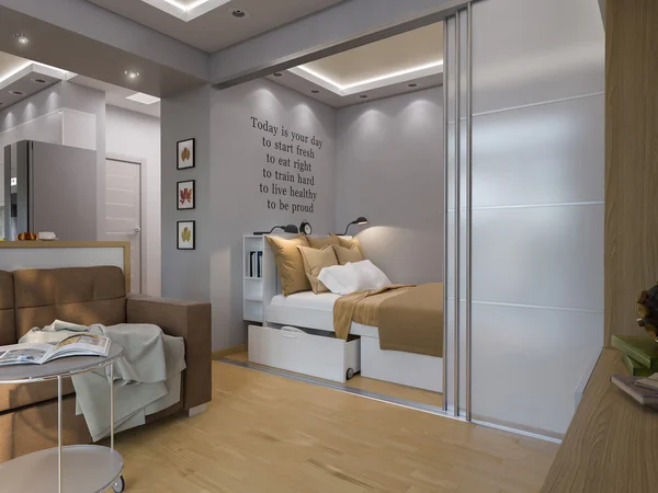 3d renderizado sala de estar y dormitorio diseño interior . —  Fotos de Stock