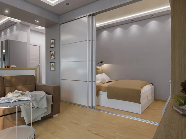 3d renderizado sala de estar y dormitorio diseño interior . —  Fotos de Stock