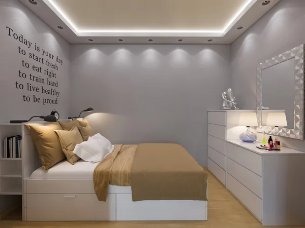 3d renderizado dormitorio diseño interior . —  Fotos de Stock