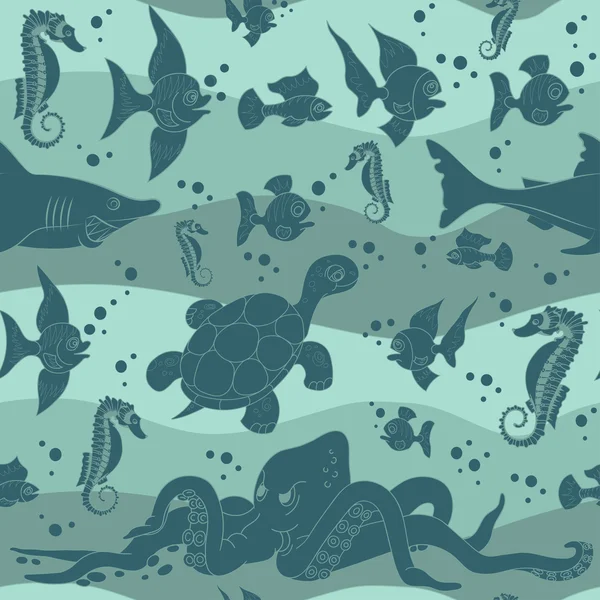 Illustration vectorielle des vagues de mer avec vie marine — Image vectorielle