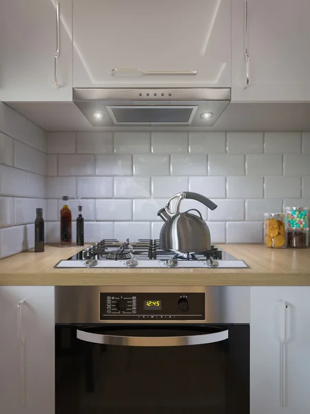 3D візуалізація кухонного декору. Дизайн інтер'єру в сучасному стилі — стокове фото