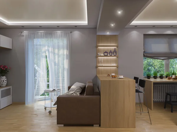 3D vykreslování design interiéru obývacího pokoje. — Stock fotografie