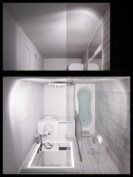 Renderowania 3D łazienka w nowoczesnym stylu klasycznego. — Zdjęcie stockowe
