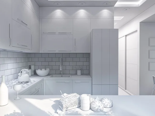 Décor de cuisine rendu 3d. Design d'intérieur dans un style moderne — Photo