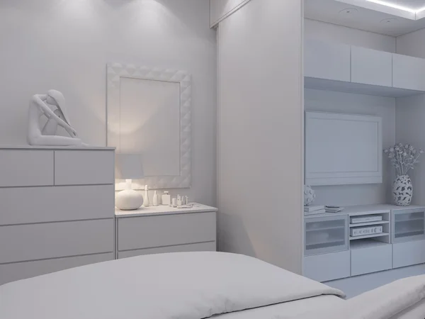 3D rendering woonkamer en slaapkamer interieurontwerp. — Stockfoto