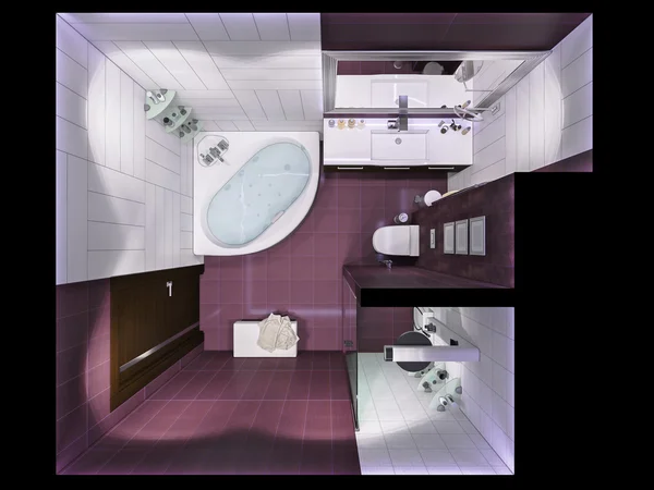 3d renderizar el diseño interior de un cuarto de baño en vista superior — Foto de Stock