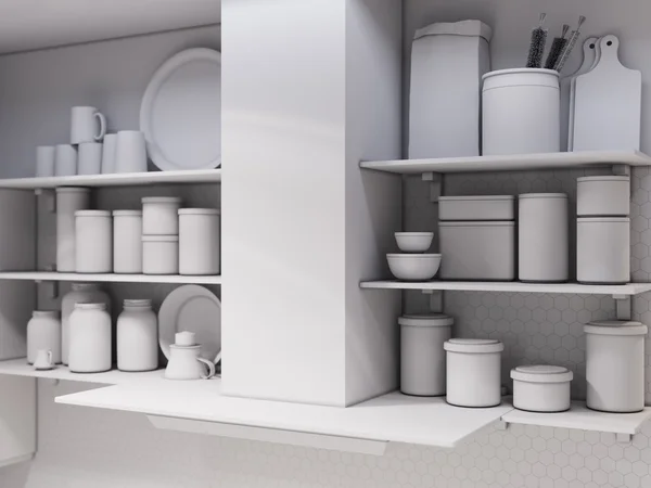 3D εσωτερικό σχεδιασμό απόδοση της σύγχρονης κουζίνας — Φωτογραφία Αρχείου