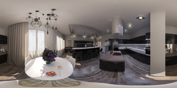 3D-Illustration nahtloses Panorama der Wohnzimmereinrichtung — Stockfoto