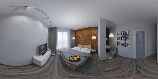 3d illustrazione senza soluzione di continuità panorama della camera da letto interior design . — Foto Stock