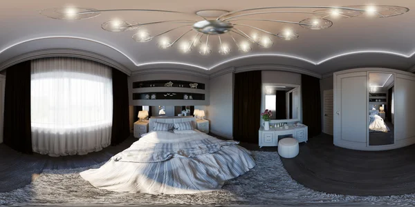 3d illustration seamless panorama of bedroom interior design. — Stock Photo, Image