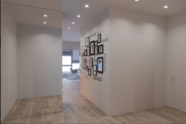 3d visualización del interior de la sala, apartamento de la ciudad — Foto de Stock