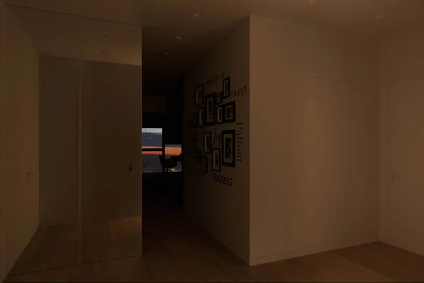 大厅、城市公寓内部的三维可视化 — 图库照片