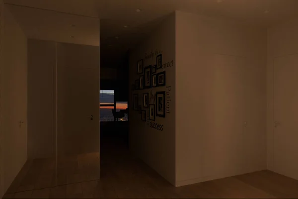 3d visualización del interior de la sala, apartamento de la ciudad — Foto de Stock