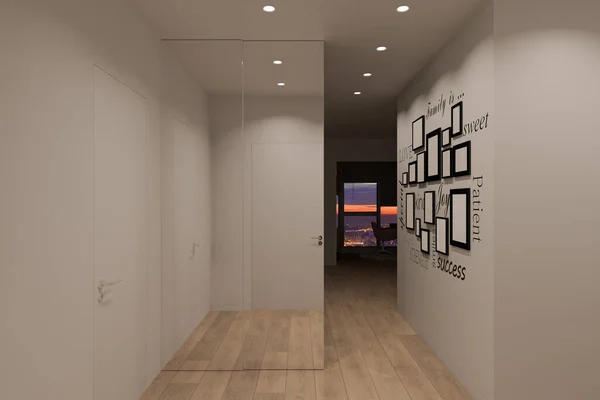 Visualizzazione 3d degli interni della sala, appartamento in città — Foto Stock
