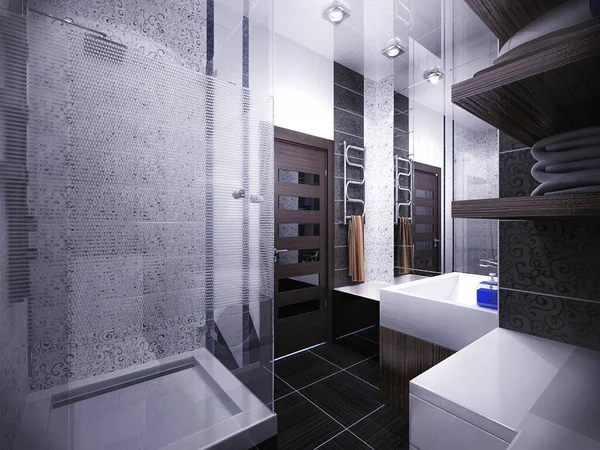 3D иллюстрация дизайна интерьера ванной комнаты в современном стиле — стоковое фото