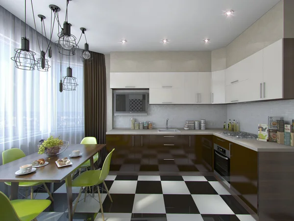 Kitchen with bay window — Stock Photo, Image