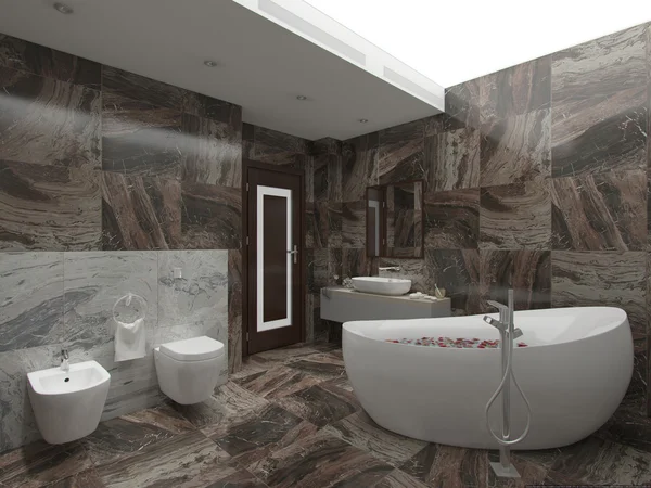 Badkamer in steen met witte badkamer — Stockfoto