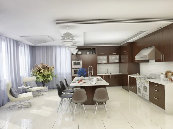 3d renderização de cozinha moderna em uma casa particular — Fotografia de Stock