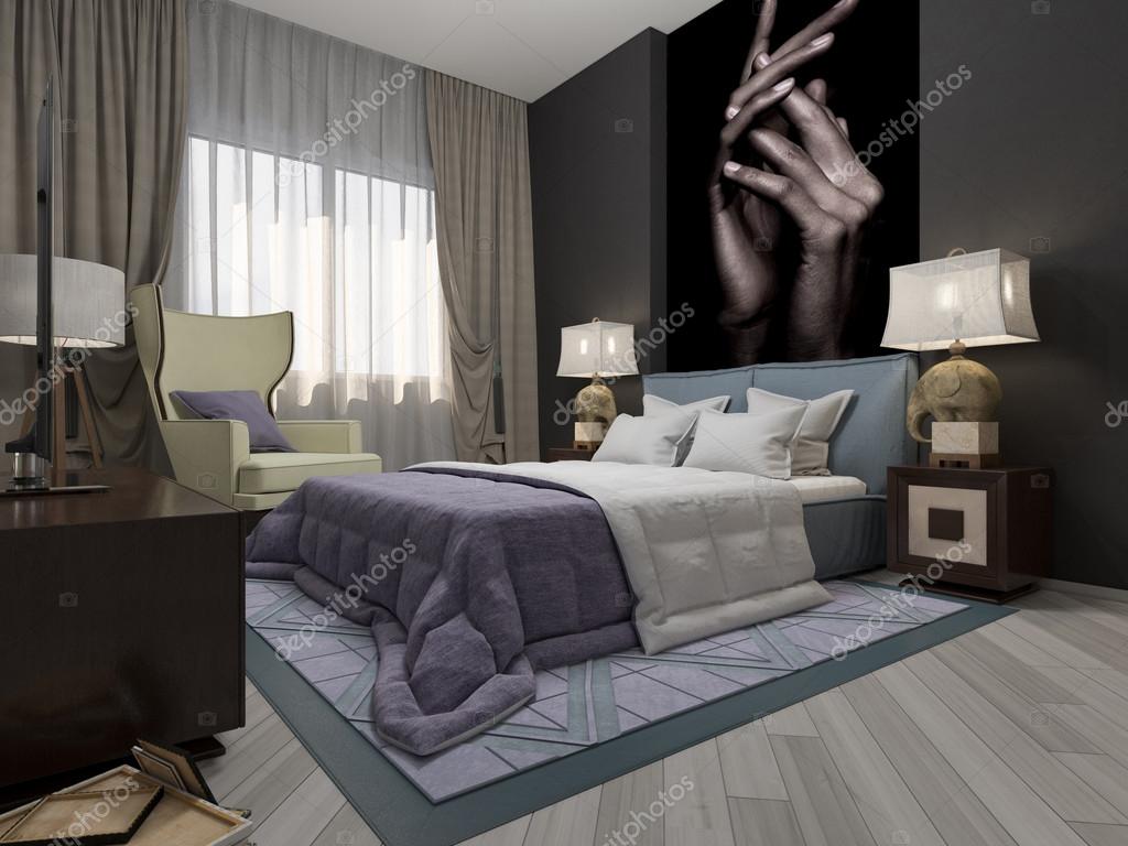 jacht zo plotseling 3D illustratie slaapkamer art deco in paarse schakeringen ⬇ Stockfoto,  rechtenvrije foto door © Richman21 #69480333