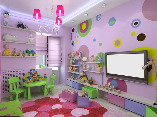 3d illustration nursery for girls in pink colors — Stock Photo, Image