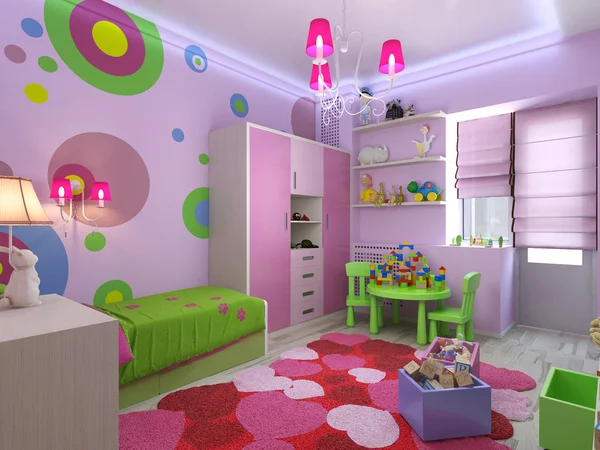 3D-Illustration Kinderzimmer für Mädchen in rosa Farben — Stockfoto