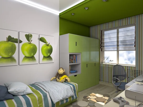 3D-Illustration eines grünen Kinderzimmers für einen Jungen — Stockfoto