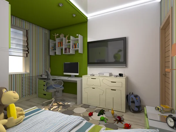 Yeşil çocuk odası bir çocuk için illüstrasyon — Stok fotoğraf