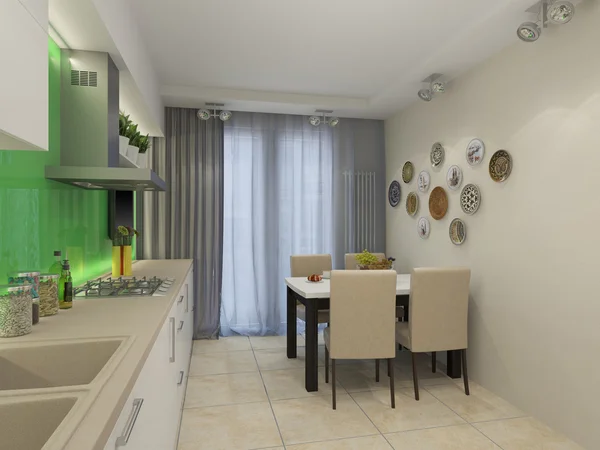 3D иллюстрация современной белой кухни — стоковое фото