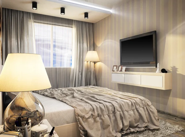 现代卧室 3d 渲染 — 图库照片