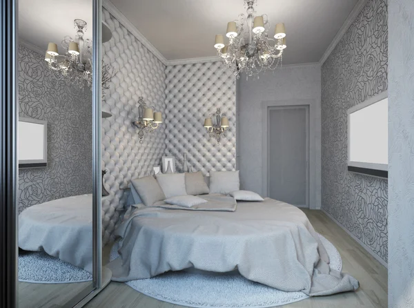 고전적인 스타일에 백색 침실의 3d 렌더링 — 스톡 사진