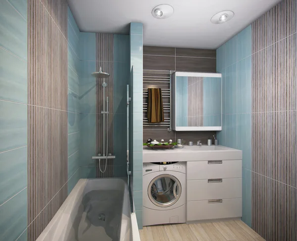 3D illustration av ett badrum i turkosa toner — Stockfoto
