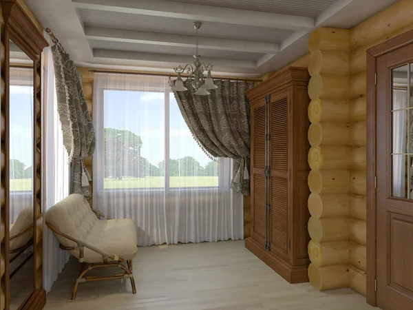 Misafir odası ve salon evin bir l 3D çizimi — Stok fotoğraf
