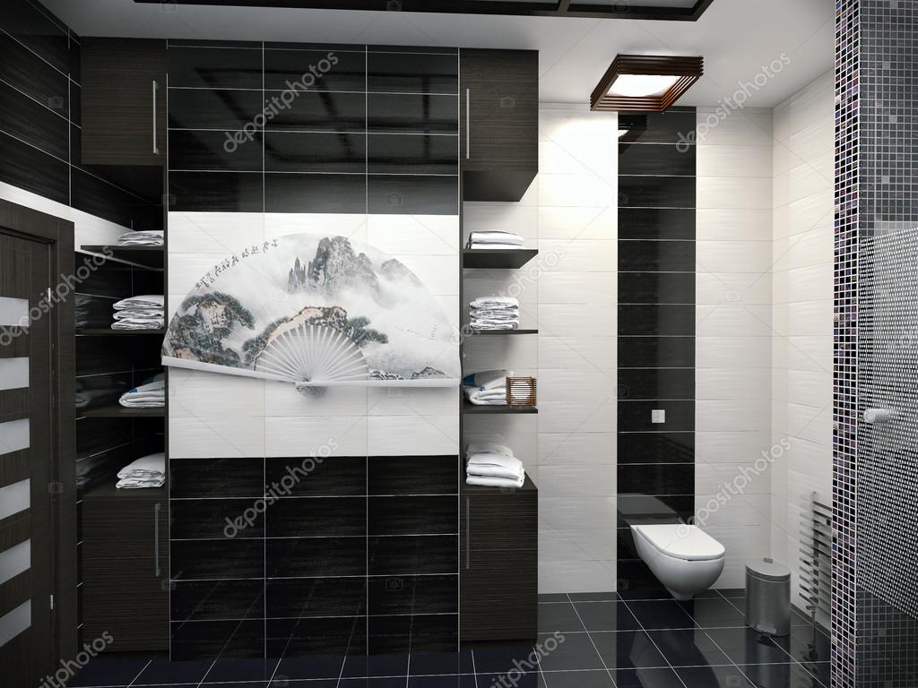 3d s illusztráció: design fürdÅszoba fekete fehér szÃnű — stock ...